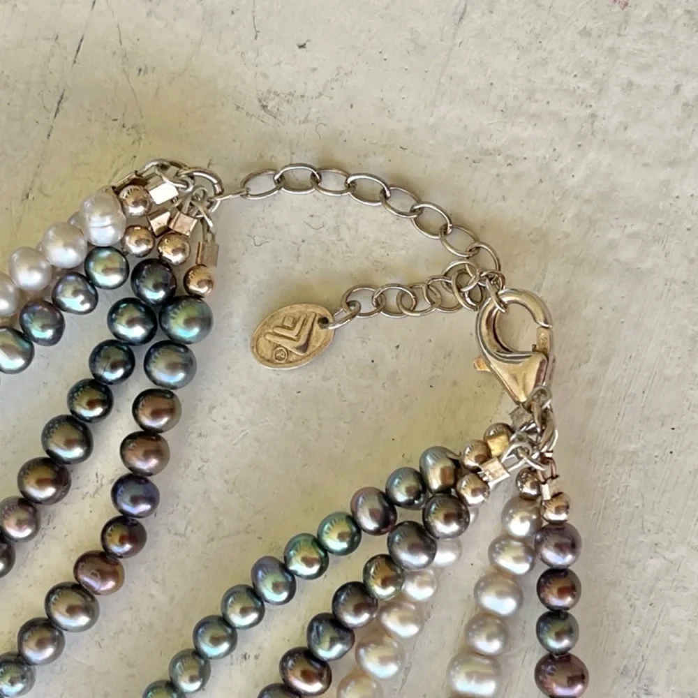 Silpada Necklace, 5 Strand Silver and Iridescent Purple Freshwater Pearl 16 in+ - Picture 8 of 8